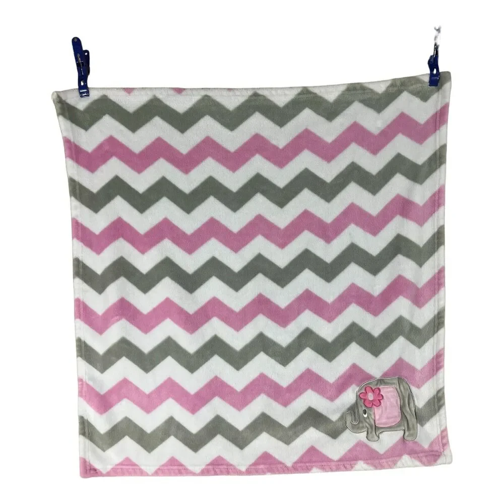 Baby Essentials Elephant Baby Blanket Pink Gray White Chevron Zig Zag Girl